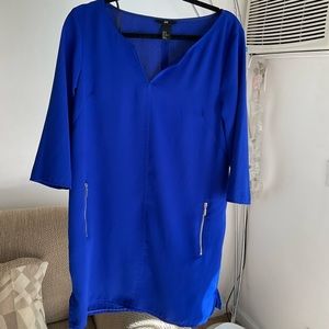 H&M Blue 3/4 sleeve mini dress with zippers